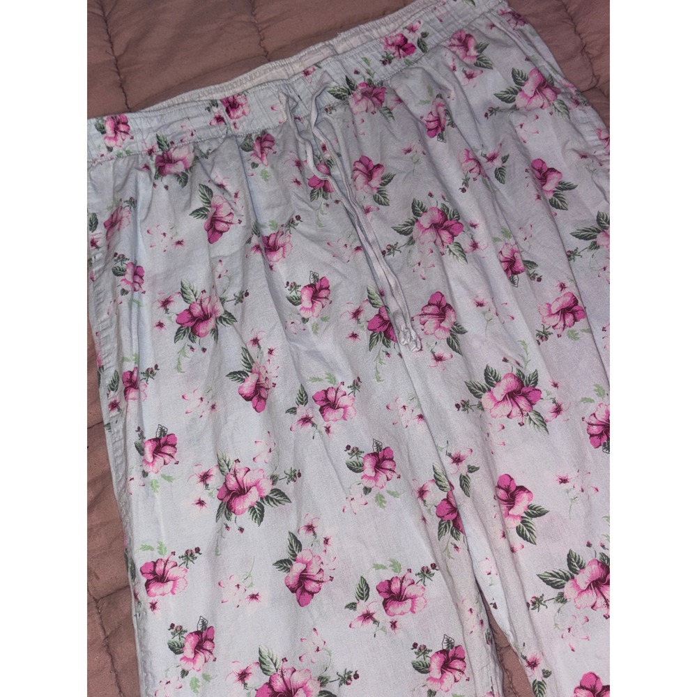 Love By Gap Womens White Pink Floral Pajama Lounge Pants Cotton Size Medium - Picture 2 of 7